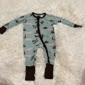 Kids Animal Print Footie Pajamas - Green and Brown